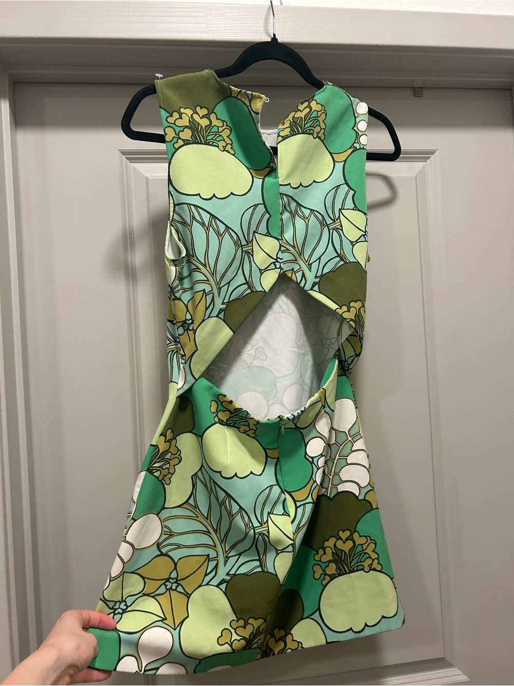 Zara Retro Sleeveless Green Floral Print Shift Dress - Picture 5 of 5
